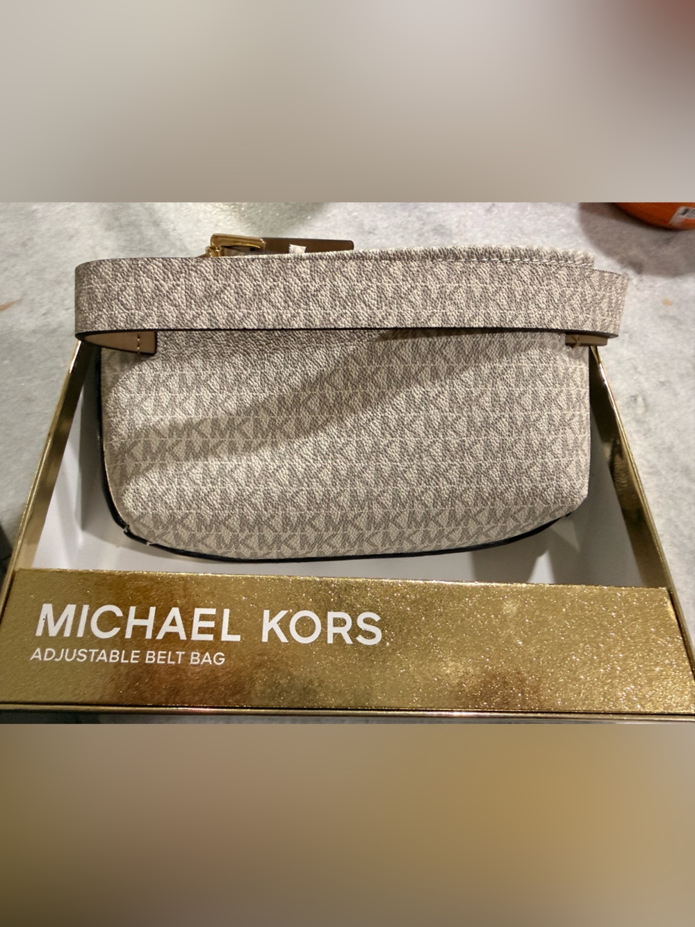 Michael Kors Beige Logo-Print Adjustable Belt Bag